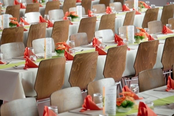 Special Event long tables with colorful napkins